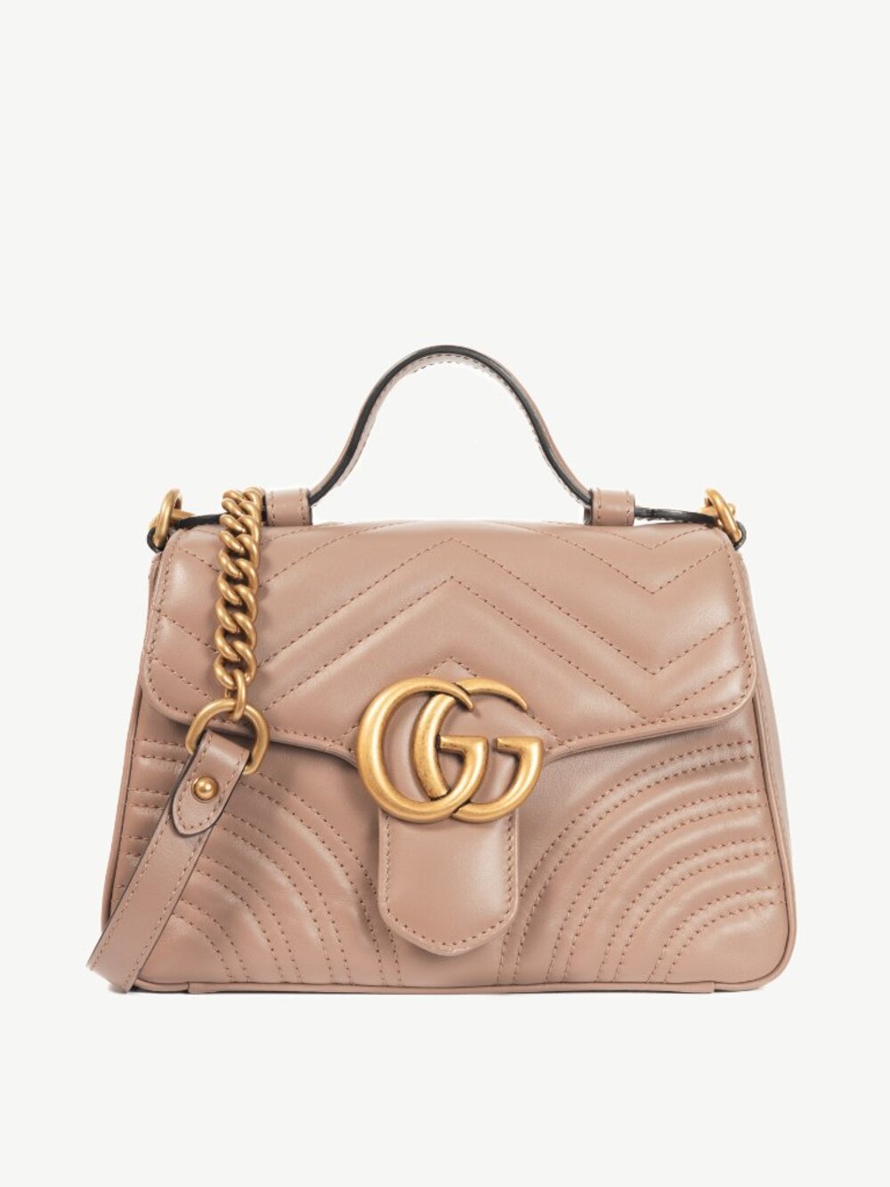 Gucci GG Marmont Dusty Pink Chevron Leather Mini Top Handle Bag